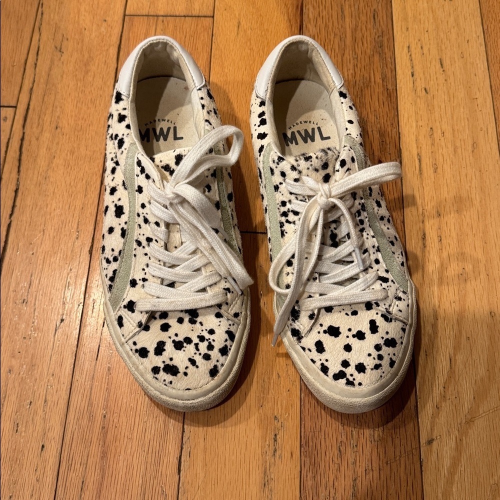 Madewell | Sidewalk Shoes | 6.5 | Black White Animal Print | Calf Hair Sneakers